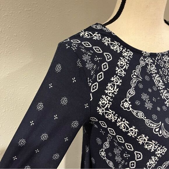 Geometrical floral print long sleeve navy tunic / mini dress - Picture 5 of 11
